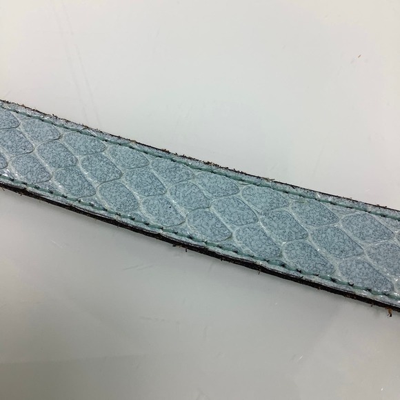 VTG Apple Acc of NY Snakeskin Leather Tiffany Blue Skinny belt SZ M EUC - Picture 9 of 10